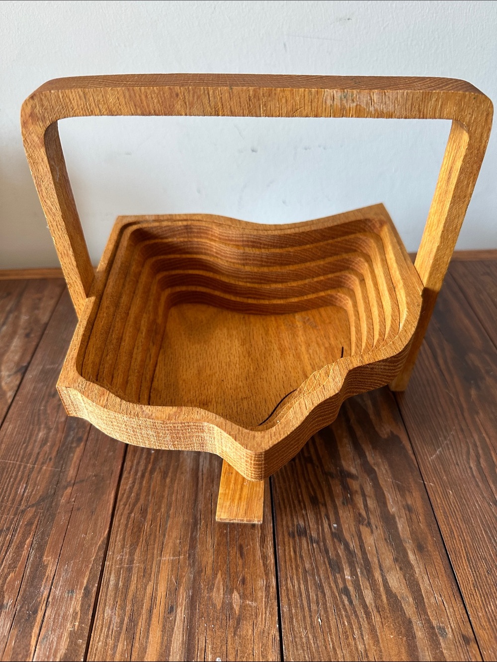 Handcrafted Wooden Serving Basket with Handle - Natural Brown Ohio shaped